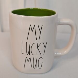 Rae Dunn My Lucky Mug Shamrock Double Sided Ceramic Coffee Tea Cup Mug White
